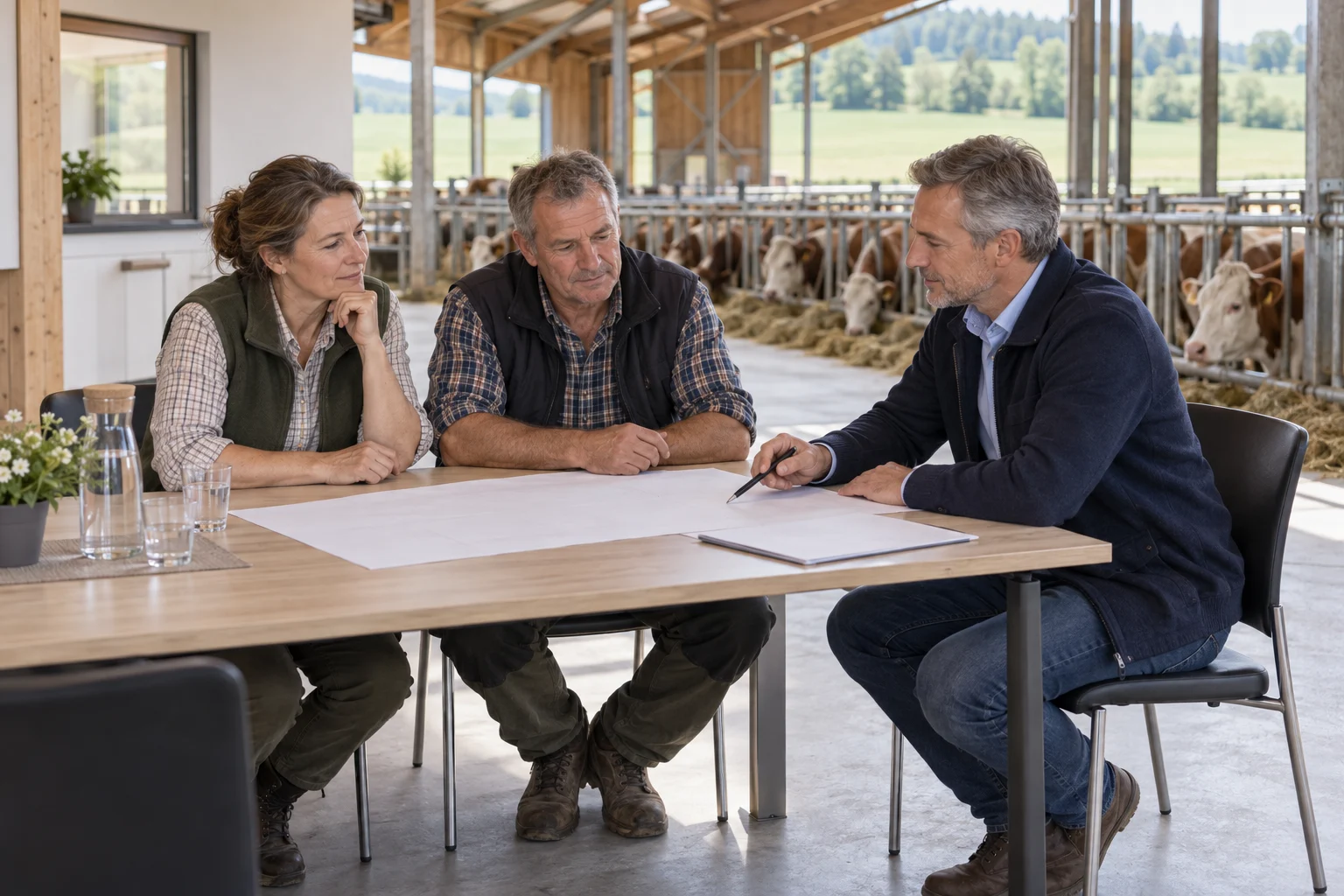 Eigentümer eines Rinderbetriebes im Gespräch über Hof und weitere Bewirtschaftung